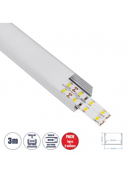 70824-3M GloboStar®  SURFACE-PROFILE 70824-3M Προφίλ Αλουμινίου - Βάση & Ψύκτρα Ταινίας LED με Λευκό Γαλακτερό Κάλυμμα - Επιφανειακή Χρήση - Πατητό Κάλυμμα - Ασημί - 3 Μέτρα - Πακέτο 5 Τεμαχίων - Μ300 x Π3 x Υ2cm