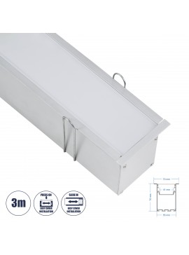 70829-3M GloboStar®  RECESS-PROFILE 70829-3M Προφίλ Αλουμινίου - Βάση & Ψύκτρα Ταινίας LED με Λευκό Γαλακτερό Κάλυμμα - Χωνευτή Χρήση - Πατητό Κάλυμμα - Ασημί - 3 Μέτρα - Μ300 x Π7.5 x Υ7cm