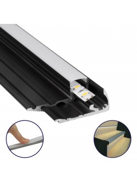 70841-3M GloboStar® GLOBOSTAR® ALP-STEP-GRIP STAIR 70841-3M Επιφανειακό Προφίλ Αλουμινίου Ειδικό για Φωτισμό Σκαλοπατιού με Λευκό Γαλακτερό Πατητό Κάλυμμα για Ταινίες LED IP20 - Μαύρο - Μ300 x Π6 x Υ2.1cm