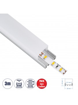 70847-3M GloboStar®  SURFACEPENDANT-PROFILE 70847-3M Προφίλ Αλουμινίου - Βάση & Ψύκτρα Ταινίας LED με Λευκό Γαλακτερό Κάλυμμα - Επιφανειακή & Κρεμαστή Χρήση - Πατητό Κάλυμμα - Ασημί - 3 Μέτρα - Πακέτο 5 Τεμαχίων - Μ300 x Π2.6 x Υ2.3cm