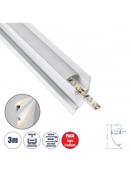 70858-3M GloboStar®  SURFACE-PROFILE 70858-3M Προφίλ Αλουμινίου - Βάση & Ψύκτρα Ταινίας LED με Λευκό Γαλακτερό Κάλυμμα - Επιφανειακή Χρήση Δημιουργίας Κρυφού Φωτισμού - Πατητό Κάλυμμα - Λευκό - 3 Μέτρα - Πακέτο 5 Τεμαχίων - Μ300 x Π1.7 x Υ4.2cm
