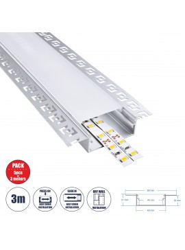 70862-3M GloboStar®  PLASTERBOARD-PROFILE 70862-3M Προφίλ Αλουμινίου - Βάση & Ψύκτρα Ταινίας LED με Λευκό Γαλακτερό Κάλυμμα - Χωνευτή Χρήση σε Γυψοσανίδα - Trimless - Πατητό Κάλυμμα - Ασημί - 3 Μέτρα - Πακέτο 5 Τεμαχίων - Μ300 x Π8.8 x Υ2cm