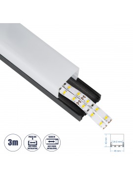 70866-3M GloboStar®  SURFACEPENDANT-PROFILE 70866-3M Προφίλ Αλουμινίου - Βάση & Ψύκτρα Ταινίας LED με Λευκό Γαλακτερό Κάλυμμα - Επιφανειακή & Κρεμαστή Χρήση - Πατητό Κάλυμμα - Μαύρο - 3 Μέτρα - Μ300 x Π4.5 x Υ4.2cm