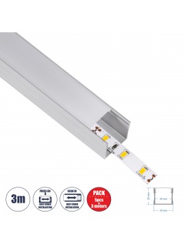 70867-3M GloboStar®  SURFACE-PROFILE 70867-3M Προφίλ Αλουμινίου - Βάση & Ψύκτρα Ταινίας LED με Λευκό Γαλακτερό Κάλυμμα - Επιφανειακή Χρήση - Πατητό Κάλυμμα - Ασημί - 3 Μέτρα - Πακέτο 5 Τεμαχίων - Μ300 x Π2.3 x Υ2cm