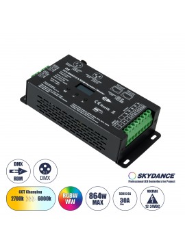 71448 GloboStar®  71448 D5 SKYDANCE DC DMX & RDM Dimmer High Speed Controller / Decoder 5 Καναλιών DC 12-24V 5 x 6A 144W - Max 30A 864W - IP20 Μ17 x Π8 x Υ4cm - 5 Years Warranty