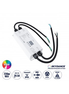 71571-IP65 GloboStar®  71571-IP65 D4-WP SKYDANCE DC DMX & RDM Dimmer High Speed Controller / Decoder 4 Καναλιών DC 12-36V 4 x 5A 180W - Max 20.5A 720W - Αδιάβροχος IP65 Μ17 x Π8 x Υ4cm - 5 Years Warranty