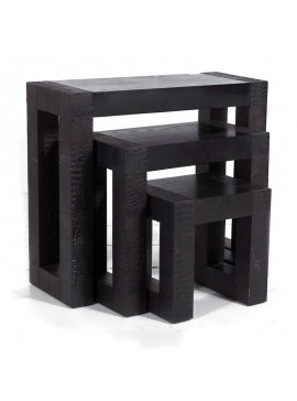 Artekko Enaip Βοηθητικό Ξύλινο Τραπέζι Σαλονιού με Δέρμα (80x32x72)cm (60x32x56)cm (40x32x40)cm 3pcs Artekko 721-1009