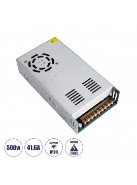 73038 GloboStar®  73038 Μεταλλικό Τροφοδοτικό PELV για Προϊόντα LED 500W 41.6A - AC 220-240V σε DC 12V - IP20 Μ21 x Π11 x Υ5cm - 2 Χρόνια Εγγύηση