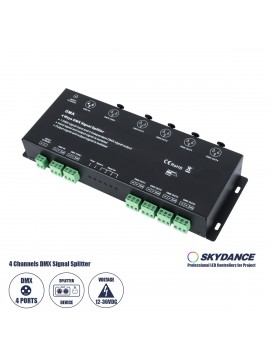 73136 GloboStar®  73136 DMA SKYDANCE DC DMX512 Signal Splitter / Amplifier 4 Καναλιών DC 12-36V - IP20 Μ25.6 x Π9.2 x Υ3.8cm - 5 Χρόνια Εγγύηση