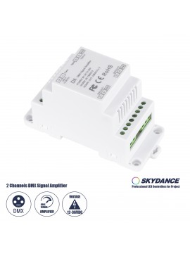 73137 GloboStar®  73137 DA SKYDANCE DC DMX512 Signal Amplifier Din Rail Ράγας 2 Καναλιών DC 12-48V - IP20  Μ11.5 x Π5 x Υ6.5cm - 5 Χρόνια Εγγύηση
