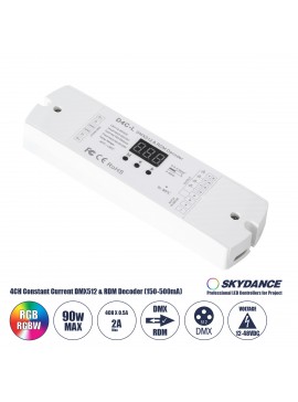 73145 GloboStar®  73145 D4C-L SKYDANCE DC DMX512 Constant Current & RDM Decoder 4 Καναλιών DC 12-48V 4 x 0.5A 22.5W - Max 2A 90W - IP20  Μ17 x Π5 x Υ2.5cm - 5 Χρόνια Εγγύηση