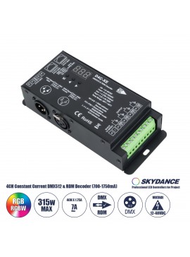 73147 GloboStar®  73147 D4C-XE SKYDANCE DC DMX512 Constant Current & RDM Decoder 4 Καναλιών DC 12-48V 4 x 1.75A 315W - Max 7A 315W - IP20 Π16.5 x Π7 x Υ3.7cm - 5 Χρόνια Εγγύηση