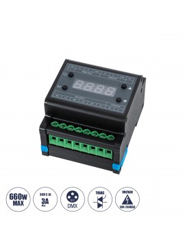 73372 GloboStar® GLOBOSTAR® DIMMERAIL 73372 AC Trailing Edge DMX Dimmer Ράγας με 3 x 1A 220W Κανάλια AC 220-240V 3A 660W Max IP20 - DMX512 & RDM - Μ8 x Π9 x Υ6cm - 5 Χρόνια Εγγύηση