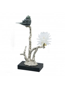 Artekko Branch Διακοσμητικό Κηροπήγιο με Σεληνίτη σε Ασημί Μεταλλικό Κλάδί με Μαρμάρινη Βάση (20.3x12.7x38.1)cm Artekko 77745-DS