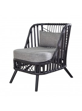 Artekko Πολυθρόνα Rattan Μαύρη με Γκρι Υφασμάτινα Μαξιλάρια (73x61x78)cm Artekko 78016