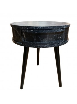 Artekko Strons Στρογγυλό Βοηθητικό Τραπέζι MDF με Εφέ Μαύρου Μαρμάρου (51x51x58)cm Artekko 783-0034