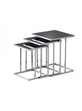 Artekko Udroiksu Τραπεζάκια Βοηθητικά Σετ/3 Μέταλλο Inox / Ασημί Φιμέ Γυαλί Τετράγωνα (37x37x45)cm (42x42x50)cm (47x47x55)cm Artekko 783-0046