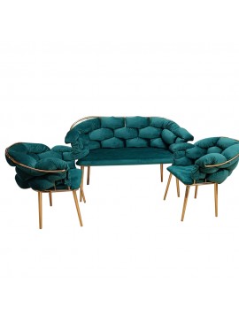 Artekko Balon Βελούδινο Πράσινο Σαλόνι με Διθέσιο Καναπέ και 2 Πολυθρόνες (135x65x80)cm (75x65x80)cm Artekko 783-0139
