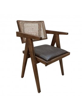Artekko Suva Rattan Καρέκλα με Καφέ Ξύλινο Σκελετό με Ψάθα και Καφέ Τεχνόδερμα (52x55x80)cm Artekko 783-1504-C