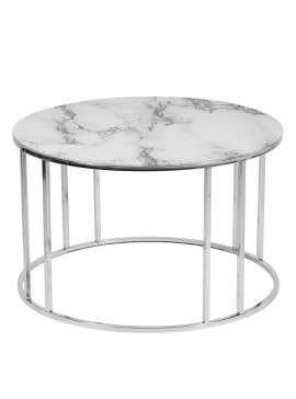 Artekko Sraardon Τραπέζι Σαλονιού Μεταλλικό Inox με σχέδιο καπακιού Λευκό Μάρμαρο(75x75x45)cm Artekko 783-2507