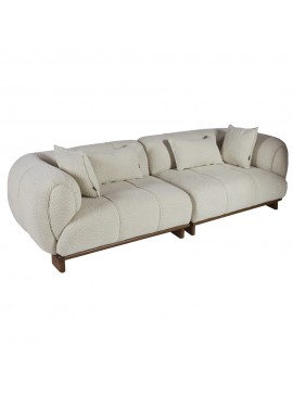Artekko Ponpon Εκρού Τριθέσιος Καναπές με Μπουκλέ Ύφασμα (250x100x70)cm Artekko 783-6400-B