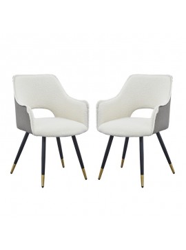 Artekko Dueto Καρέκλες με Μαύρα Μεταλλικά Πόδια σε Λευκό με Γκρι Μπουκλέ Ύφασμα (59x59x86)cm 2pcs Artekko 79807-DS