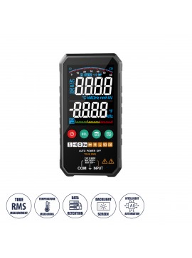 79976 GloboStar®  79976 Ψηφιακό Φορητό Πολύμετρο Data Retantion True RMS Intelligent Automation AI Μπαταρίας 2 x AAA (Δεν Περιλαμβάνονται) με Οπίσθιο Φωτισμό Μετρητής Τάσης AC/DC - Θερμοκρασία - Αμπερόμετρο - Voltmeter - Καπασιτόμετρο - Ohm - Μαύρο