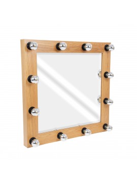MIRROR-80x80-1 GloboStar®  MAKEUP MIRROR-80x80-1 Μοντέρνος Καθρέπτης Μακιγιάζ με Πλαίσιο Φυσικού Ξύλου με Διακόπτη On/Off 12 x E27 AC220-240V - Μ80 x Π7 x Υ80cm - Μπεζ Δρυς