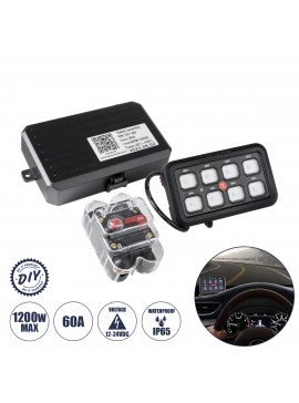 81503 GloboStar®  81503 Ψηφιακό Πάνελ Ελέγχου Φωτισμού DIY Bluetooth για Οχήματα με 8 Διακόπτες On/Off DC 12-24V Max 1200W 60A Αδιάβροχο IP65 Μ12 x Π7 x Υ1.5cm - 2 Χρόνια Εγγύηση