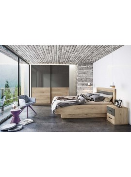 Artekko Jaom Κρεβάτι 160x200 με 2 Κομοδίνα και Ντουλάπα Σετ/4  Σημύδα-Γκρί  (165x206x96)cm Artekko 850-0028