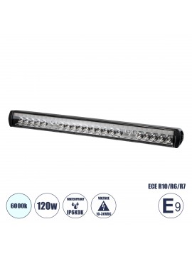 85333 GloboStar®  85333 E9 Mark Vehicle - JEEP & Forklift LED Bar - Μπάρα Εργασίας για Οχήματα - JEEP & Περονοφόρα - Κλαρκ LED 120W DC 10-30V Αδιάβροχη IP6K9K Ψυχρό Λευκό 6000K Μ50 x Π6 x Υ5cm