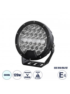 85338 GloboStar®  85338 E4 Mark Vehicle & JEEP Work Lights - Φώτα Εργασίας για Οχήματα και JEEP LED High Power 120W DC 10-30V Αδιάβροχo IP6K9K Ψυχρό Λευκό 6000K M18 x Π7 x Υ19cm