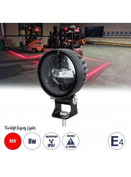 85340 GloboStar®  85340 E4 Mark Forklift Safety Lights - Φώτα Προειδοποίησης & Διαγράμμισης Ασφαλείας για Περονοφόρα - Κλάρκ LED 8W DC 12-80V Αδιάβροχο IP67 Κόκκινο Μ8.5 x Π6.5 x Υ12cm