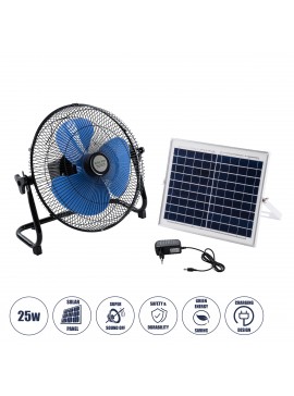 85351 GloboStar®  SOLARO-FAN 85351 Solar Fan Αυτόνομος Ηλιακός Επιδαπέδιος Ανεμιστήρας 25W 2 Λειτουργιών Ρεύματος με AC 220-240V ή με Φωτοβολταϊκό Panel 9V 12W & Επαναφορτιζόμενη Μπαταρία Li-ion 7.4V 4400mAh - 12 Ταχύτητες - Ενσωματωμένο USB 2.0 Charger Σ
