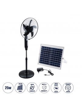 85356 GloboStar®  SOLARA-FAN 85356 Solar Fan Αυτόνομος Ηλιακός Επιδαπέδιος Ανεμιστήρας 25W 2 Λειτουργιών Ρεύματος με AC 220-240V ή με Φωτοβολταϊκό Panel 9V 12W & Επαναφορτιζόμενη Μπαταρία Li-ion 7.4V 4400mAh - 3 Ταχύτητες - Ενσωματωμένο USB 2.0 Charger Συ