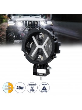 85416 GloboStar®  85416 Vehicle & JEEP Work Lights - Φώτα Εργασίας για Οχήματα και JEEP με X Light DRL & Φλας LED High Power 45W 4500lm DC 9-36V Αδιάβροχo IP68 Πορτοκαλί & Ψυχρό Λευκό 6000K M17.5 x Π8.5 x Υ20cm