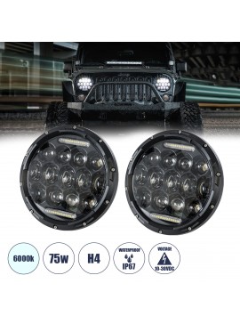 85417 GloboStar®  85417 Σετ 2 x Φανάρια JEEP WRANGLER 7'' Ιντσών Βασικού Φωτισμού H/L με Ring Light DRL & Φλας LED CREE CXB COB 75W 12000lm DC 10-30V Αδιάβροχα IP67 Ψυχρό Λευκό 6000K