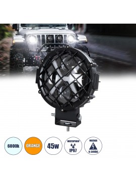 85438 GloboStar®  85438 Vehicle & JEEP Work Lights - Φώτα Εργασίας για Οχήματα και JEEP με X Light DRL & Φλας LED High Power 45W DC 9-36V Αδιάβροχo IP67 Πορτοκαλί & Ψυχρό Λευκό 6000K M17 x Π8 x Υ21cm