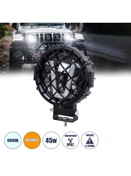 85439 GloboStar®  85439 Vehicle & JEEP Work Lights - Φώτα Εργασίας για Οχήματα και JEEP με V Light DRL & Φλας LED High Power 45W DC 9-36V Αδιάβροχo IP67 Πορτοκαλί & Ψυχρό Λευκό 6000K M17 x Π8 x Υ21cm