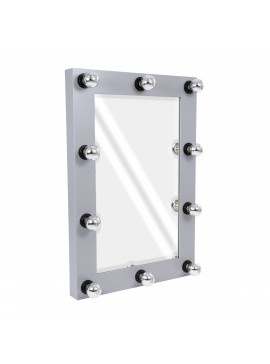 MIRROR-60x90-3 GloboStar®  MAKEUP MIRROR-60x90-3 Μοντέρνος Καθρέπτης Μακιγιάζ με Πλαίσιο Φυσικού Ξύλου με Διακόπτη On/Off 10 x E27 AC220-240V - Μ60 x Π7 x Υ90cm - Γκρι Τσιμέντου