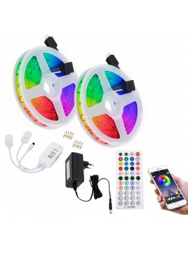 85813 GloboStar® GLOBOSTAR® CHROMAWAVE 85813 Σετ Ταινίας με Τροφοδοτικό με IR Ασύρματο Χειριστήριο & Λειτουργία μέσω WiFi APP LED 72W 4320lm 120° AC 220-240V IP20 600 x SMD5050 Chip Πολύχρωμο RGB Dimmable - Sanan SMD Chip - Μ1000 x Π1 x Υ0.3cm - Δύο Ρολά 