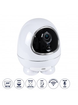 86008 GloboStar®  86008 Rechargeable Table Camera WiFi HD 1080P 3MP 350° 5200mAh Two Way Audio & Motion Detection - Επαναφορτιζόμενη Επιτραπέζια Κάμερα WiFi HD 1080P 350° 5200mAh Διπλή Κατέυθυνση Ομιλίας με Ανιχνευτή Κίνησης - Λευκό