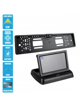 86013 GloboStar®  86013 Πλαίσιο Πινακίδας Αυτοκινήτου με Ενσωματωμένη Αδιάβροχη Κάμερα Οπισθοπορείας 720p HD CMOS Signal 170° DC 12V και Πτυσσόμενη Οθόνη 4.3"