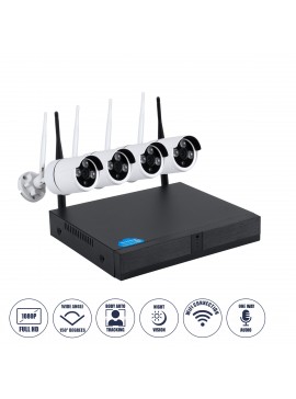 86037 GloboStar®  86037 Ασύρματο Καταγραφικό με 4 x Camera 2MP 1080P WiFi  150° Μοιρών - Αδιάβροχο IP66 - Νυχτερινή Όραση με LED IR - Μονή Κατέυθυνση Ομιλίας - Ανιχνευτή Κίνησης - Νυχτερινή Λήψη - Λευκό