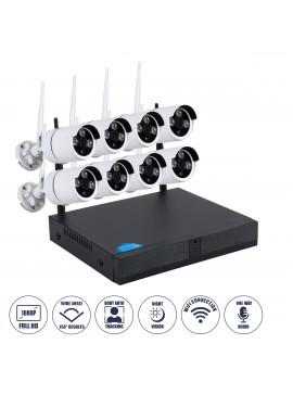 86038 GloboStar®  86038 Ασύρματο Καταγραφικό με 8 x Camera 2MP 1080P WiFi  150° Μοιρών - Αδιάβροχο IP66 - Νυχτερινή Όραση με LED IR - Μονή Κατέυθυνση Ομιλίας - Ανιχνευτή Κίνησης - Νυχτερινή Λήψη - Λευκό