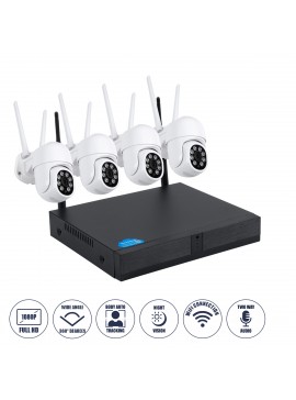 86039 GloboStar®  86039 Ασύρματο Καταγραφικό με 4 x Camera 2MP 1080P WiFi  360° Μοιρών - Αδιάβροχο IP66 - Νυχτερινή Όραση με LED IR - Διπλή Κατέυθυνση Ομιλίας - Ανιχνευτή Κίνησης - Νυχτερινή Λήψη - Λευκό