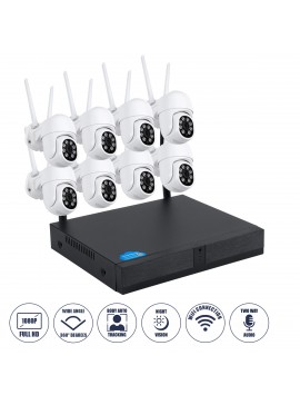 86040 GloboStar®  86040 Ασύρματο Καταγραφικό με 8 x Camera 2MP 1080P WiFi  360° Μοιρών - Αδιάβροχο IP66 - Νυχτερινή Όραση με LED IR - Διπλή Κατέυθυνση Ομιλίας - Ανιχνευτή Κίνησης - Νυχτερινή Λήψη - Λευκό