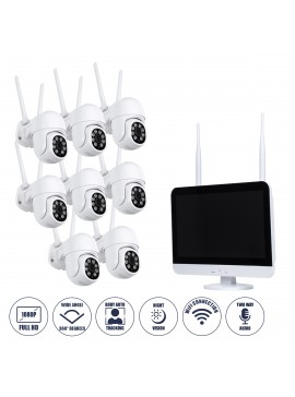 86042 GloboStar®  86042 Ασύρματο Καταγραφικό με Οθόνη - 8 x Camera 2MP 1080P WiFi  360° Μοιρών - Αδιάβροχο IP66 - Νυχτερινή Όραση με LED IR - Διπλή Κατέυθυνση Ομιλίας - Ανιχνευτή Κίνησης - Νυχτερινή Λήψη - Λευκό