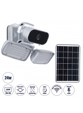 86044 GloboStar®  86044 Αυτόνομος Ηλιακός Προβολέας LED SMD 24W 1200lm με IP Camera 1080P 2MP WiFi 150° Μοιρών - Ενσωματωμένη Μπαταρία 3200mAh - Φωτοβολταϊκό Πάνελ - Αισθητήρα Ημέρας-Νύχτας & Ρύθμιση Χρόνου Ανάμματος - Αδιάβροχος IP66 Ψυχρό Λευκό 6000K - 