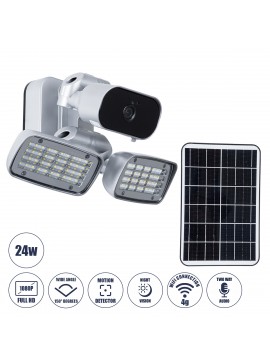 86045 GloboStar®  86045 Αυτόνομος Ηλιακός Προβολέας LED SMD 24W 1200lm με IP Camera 1080P 2MP 4G SIM CARD WiFi 150° Ενσωματωμένη Μπαταρία 3200mAh Φωτοβολταϊκό Πάνελ Αισθητήρα Ημέρας-Νύχτας & Ρύθμιση Χρόνου Ανάμματος Αδιάβροχος IP66 Ψυχρό Λευκό 6000K - Αση